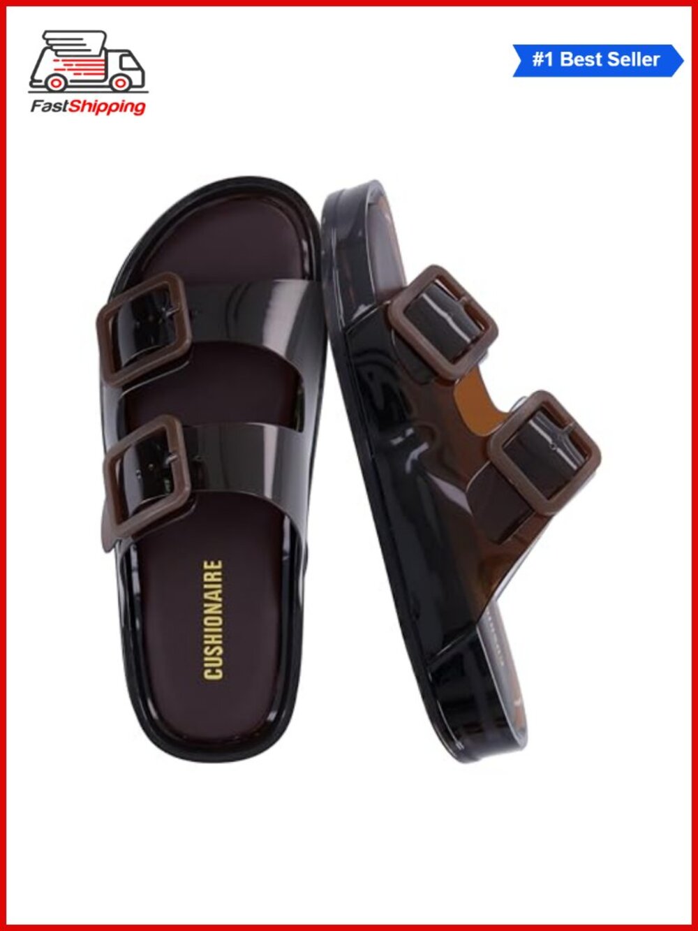 CUSHIONAIRE Women's Pool Slides Water Resistant Double Buckle Slip-On Sandals